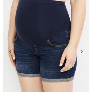 Indigo Blue-blue jean full panel maternity shorts